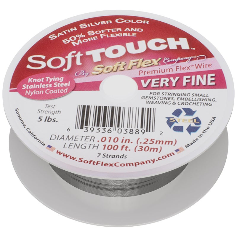 Soft Flex Kink Resistant Beading Wire - Very Fine 0.10 Diameter - Jewelry Making Bead Wire - 100 Ft (Silver, 100 Ft) - Image 1